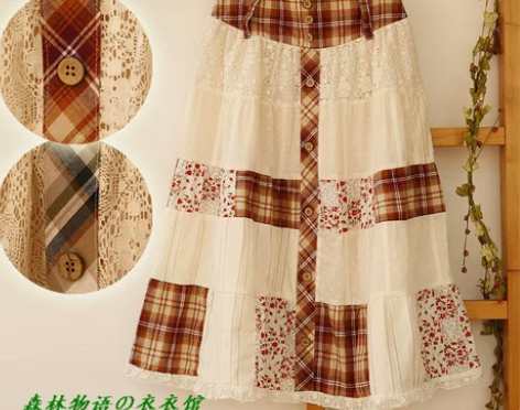 日系清新田园风碎花森女长裙大摆裙棉麻蕾丝花...