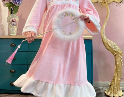 宫廷甜美可爱法兰绒睡衣睡裙冬季软绵绵保暖家...