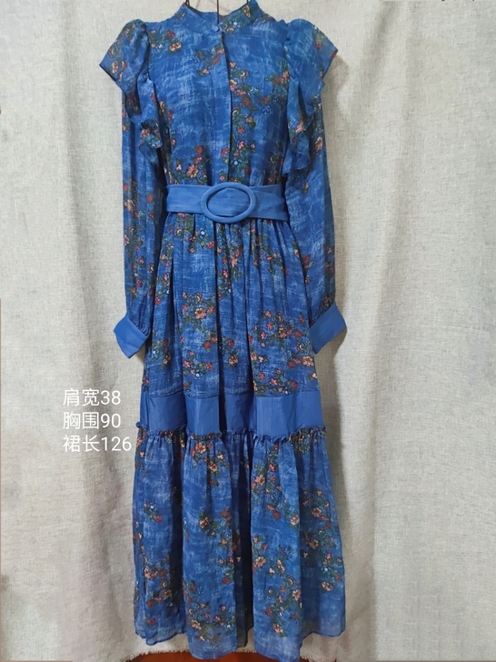 蓝色雪纺连衣裙优雅气质连衣裙