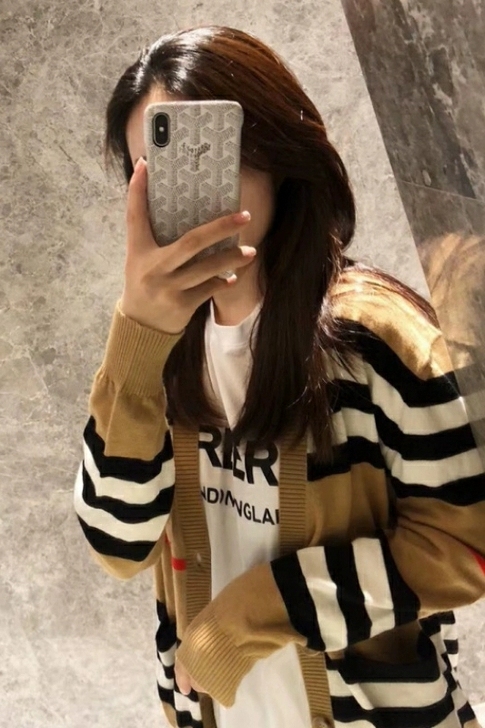 春秋季新款条纹针织V领长袖开衫女英伦风宽松...