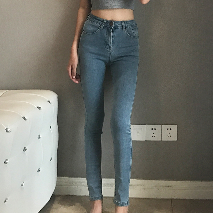 春装好货新款欧美街头复古高腰铅笔裤弹力修身...