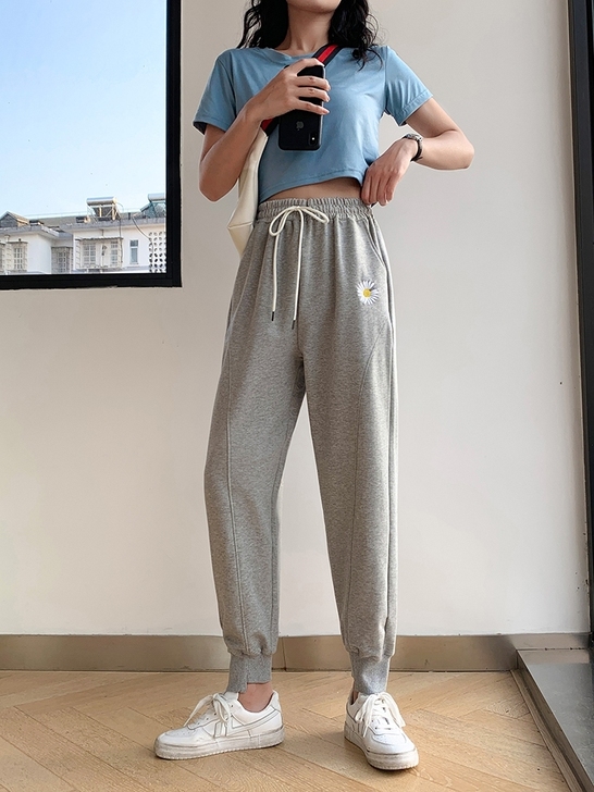 灰色运动裤女宽松秋夏季薄款显瘦百搭休闲裤2...