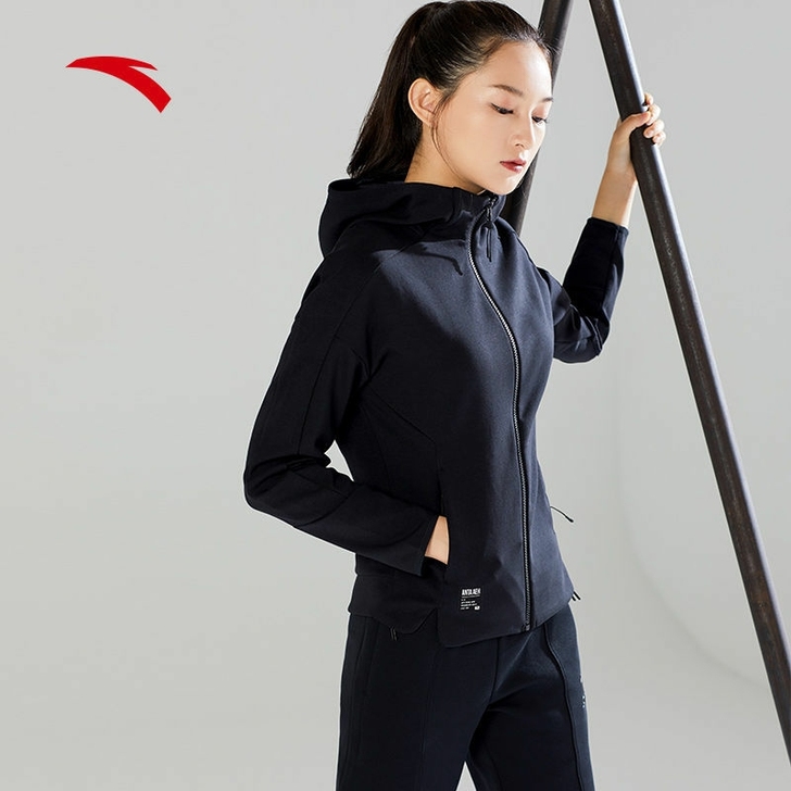 安踏关晓彤同款女士外套  秋开衫连帽针织运...