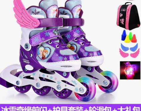 正品迪士尼儿童溜冰鞋直排轮滑鞋旱冰鞋套装滑...