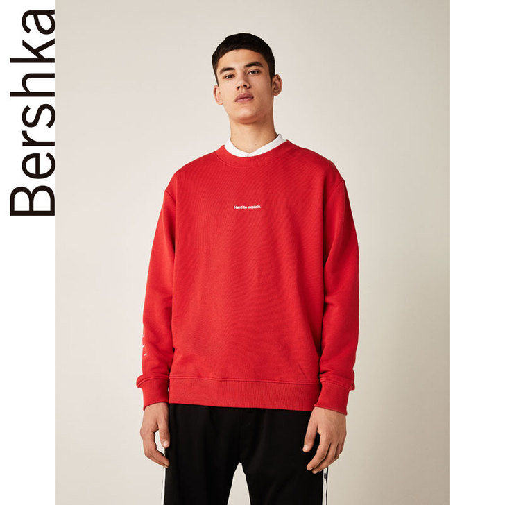 Bershka 男士 宽松版印字针织衫 红...