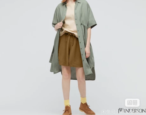 优衣库【合作款】女装麻混纺衬衫式系带连衣裙...