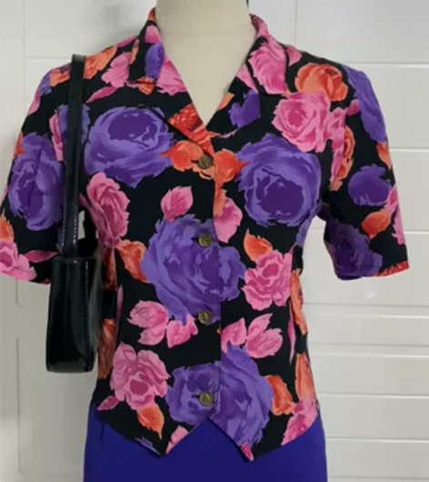 古着vintage「玫瑰绽放」紫色印花花朵...