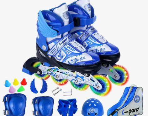 捷豹溜冰鞋儿童全套装闪光轮滑鞋初学旱冰鞋可...