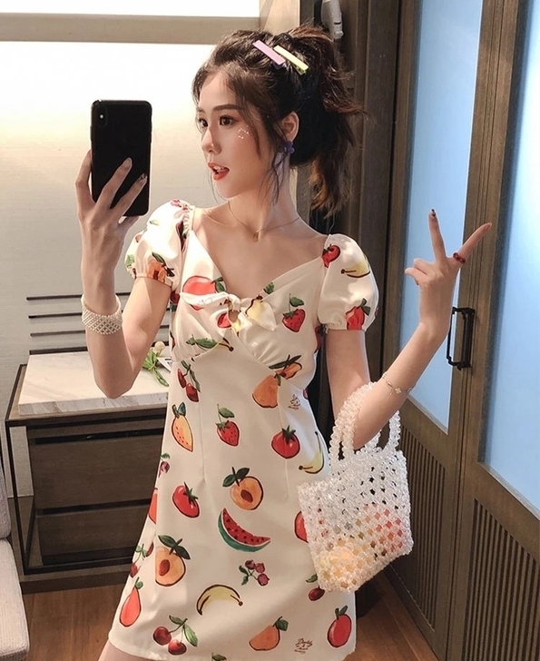 泡泡袖水果连衣裙 M码 全新
