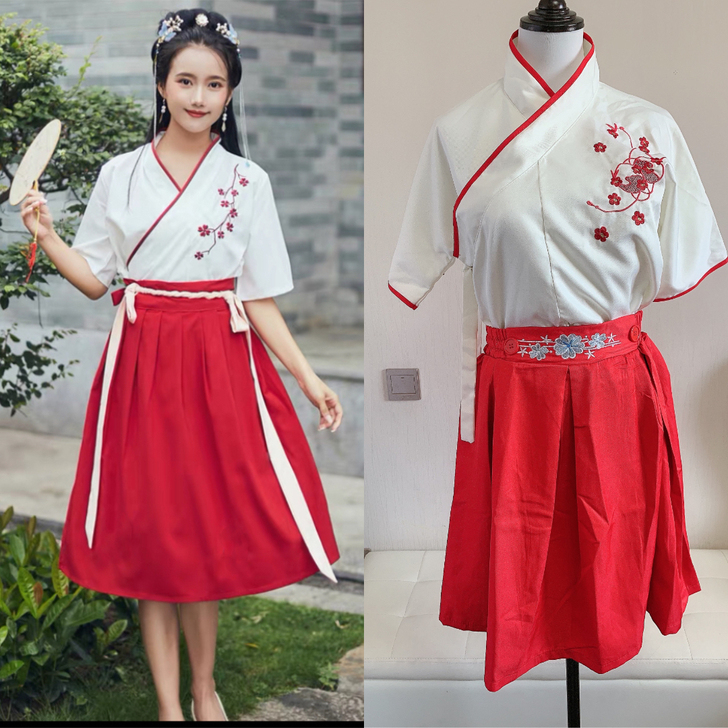 改良汉服女古装中国风汉元素仙学生交领齐腰襦...