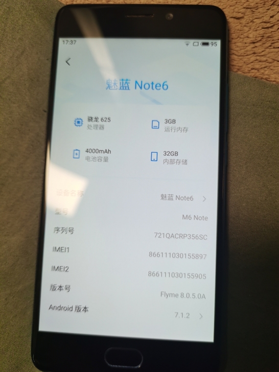 魅族魅蓝note6.9成新成色如图32g，...