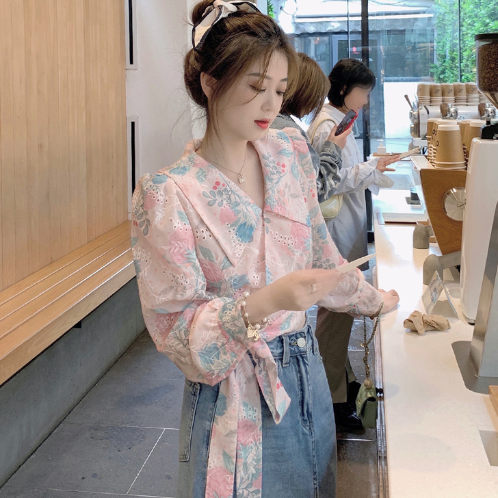 雪纺衫女夏季薄款2021新款法式甜美初恋洋...