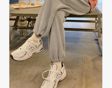 显瘦灰色束脚抽绳运动裤女春夏宽松高腰直筒阔...