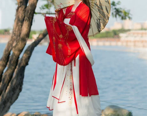 汉服齐胸襦裙对襟红色古装中国风女装大袖衫学...