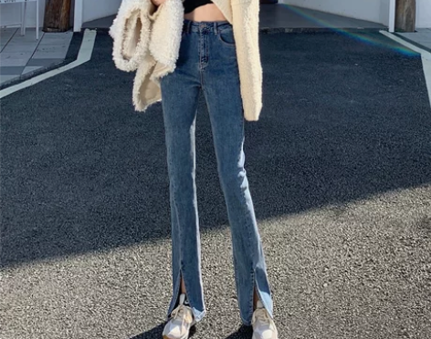 【年货价】高腰弹力垂坠感拖地裤微喇开叉牛仔...