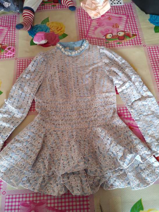 a字公主风立领水钻蕾丝衫