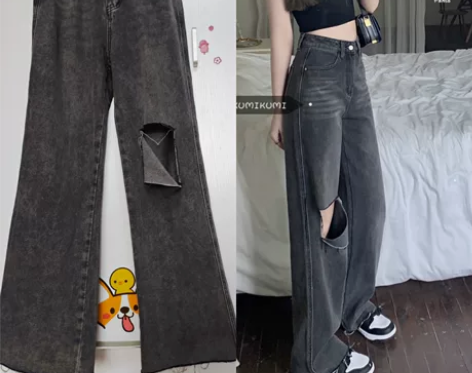 烟灰色牛仔裤女宽松显瘦直筒裤夏季长裤高腰阔...
