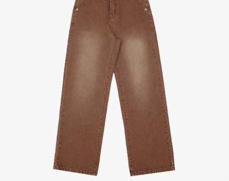 RAINY 美式复古千禧棕色刺绣牛仔裤夏季...