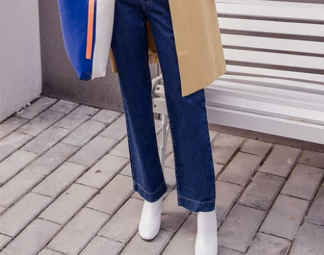 ?春秋季宽松牛仔裤高腰女士阔腿裤直筒长裤阔...