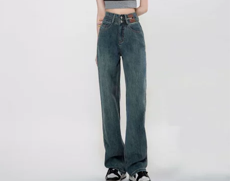 高腰直筒阔腿牛仔裤女2022秋冬装显瘦垂感...