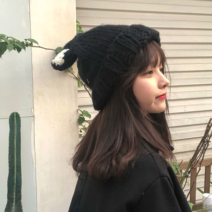 帽子女冬天韩版潮可爱百搭猫耳朵加厚保暖学生...