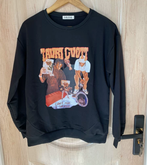 欧美式说唱歌手印花oversize长袖卫衣...