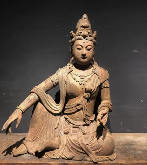 木雕自在观音，开脸端详， 尺寸高101厘米...