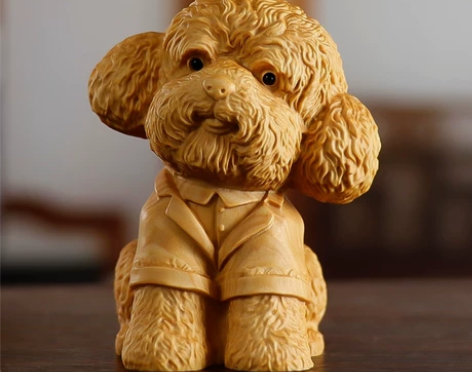 小叶黄杨木雕小狗泰迪木制把玩男士动物随身旺...