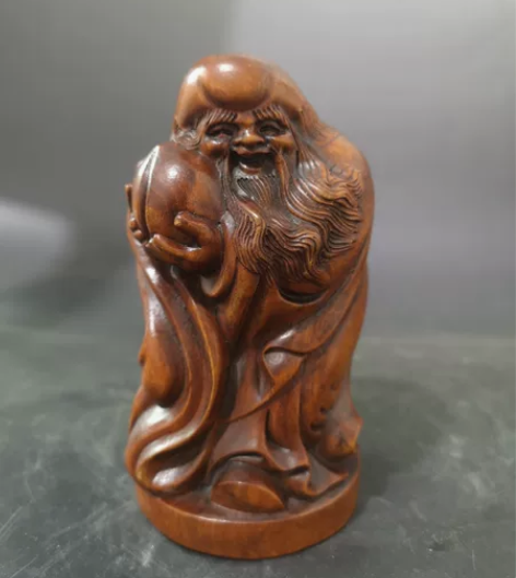 日本回流木雕摆件寿星摆件木雕黄杨木精雕摆件...