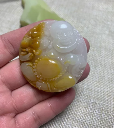 天然玉石大肚弥勒佛挂件，保真正品玉雕 项链...