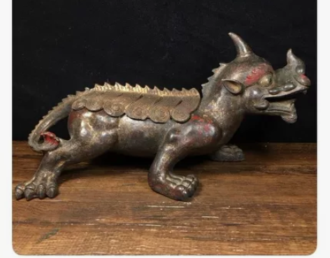 纯铜独角瑞兽熏香炉 长27厘米，宽13厘米...