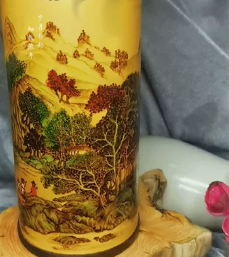 葫芦茶桶～溪山高隐，材质天然葫芦，采用烙画...