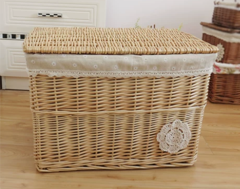 家居柳编收纳筐储物箱带盖大号藤编整理箱收纳...