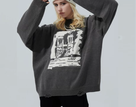 CODICE潮牌巴黎圣母院破坏毛衣男嘻哈情...