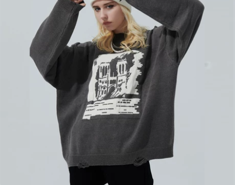 CODICE潮牌巴黎圣母院破坏毛衣男嘻哈情...