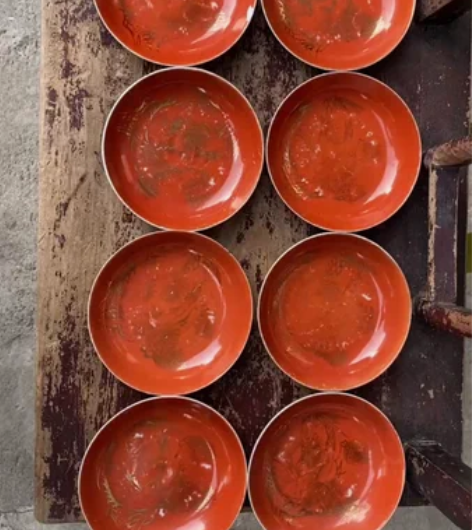 红釉描金盘 包邮 稍有3个瑕疵见图四。另几...