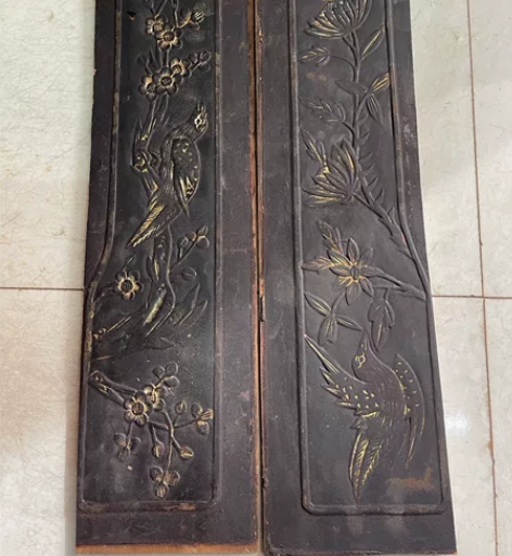 老木描金鸟语花香花板,品相如图 民宿茶馆装...