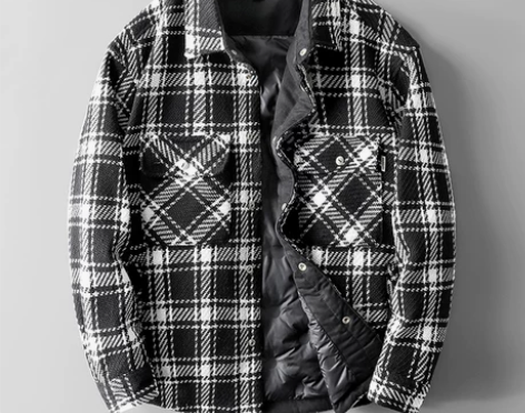 美式休闲拼色格子短款外套男潮流青年百搭衬衣...