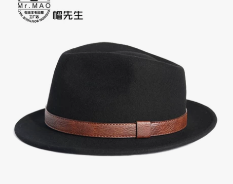 男帽羊毛尼小檐爵士帽英伦百搭绅士礼帽皮带休...
