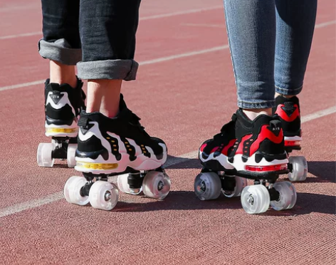 双排旱冰鞋 双排轮滑鞋黑色新款马丁靴溜冰鞋...