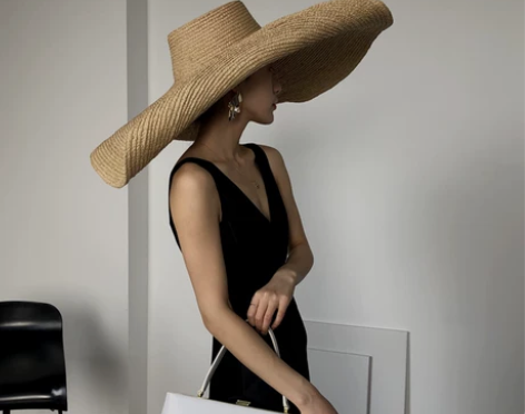 卷边拉菲草编织大沿遮阳帽子女夏海边度假沙滩...