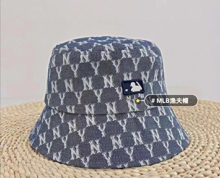 NY牛仔布渔夫帽男女帽子 MLB渔夫帽牛...