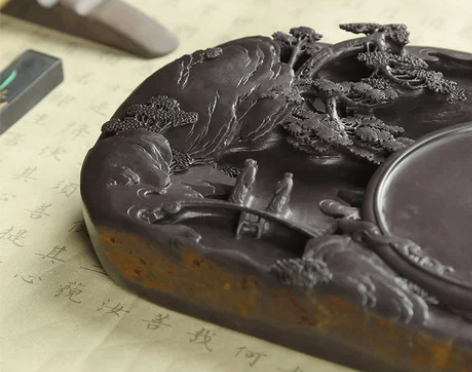 砚台端砚手工文房四宝书法肇庆浮雕山水端砚
