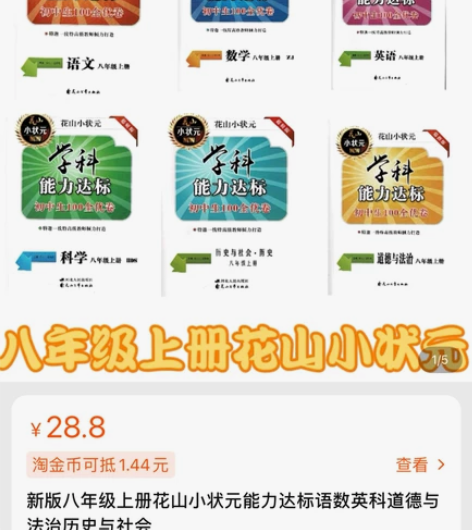 全新 八上 花山小状元 学科能力达标 初中...