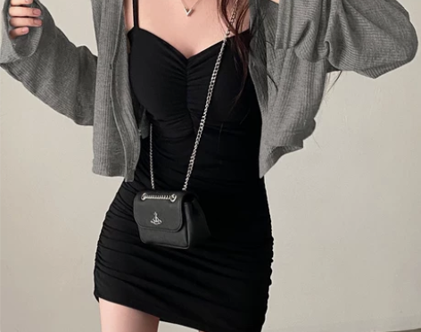 ROCKMORE辣妹褶皱打底吊带裙 黑色 ...