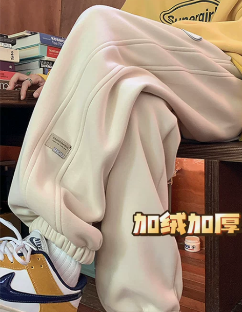 裤加绒 加厚裤子摇粒绒男冬季新款潮牌宽松束...