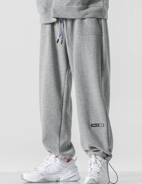 潮牌卫裤男抽绳束脚裤直筒宽松灰色裤子男