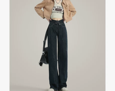 纪衣恋阔腿牛仔裤加绒2022新款辣妹高腰翻...