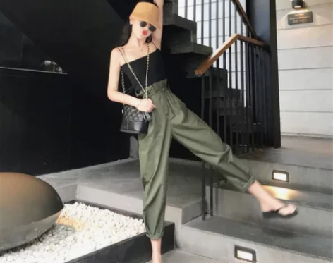 夏装新款韩风chic花苞裤女高腰阔腿裤小脚...