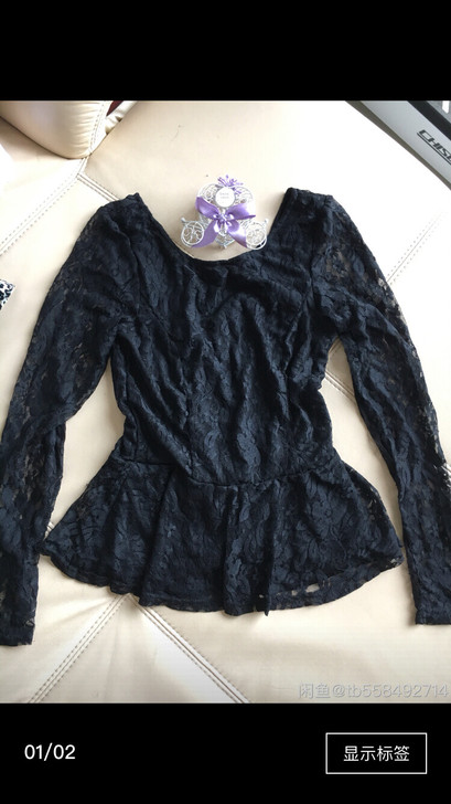 春秋新款小众复古系带蕾丝衫 服装款式细节：...
